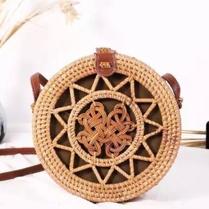Woven Rattan Bag Round Straw Shoulder Bag
